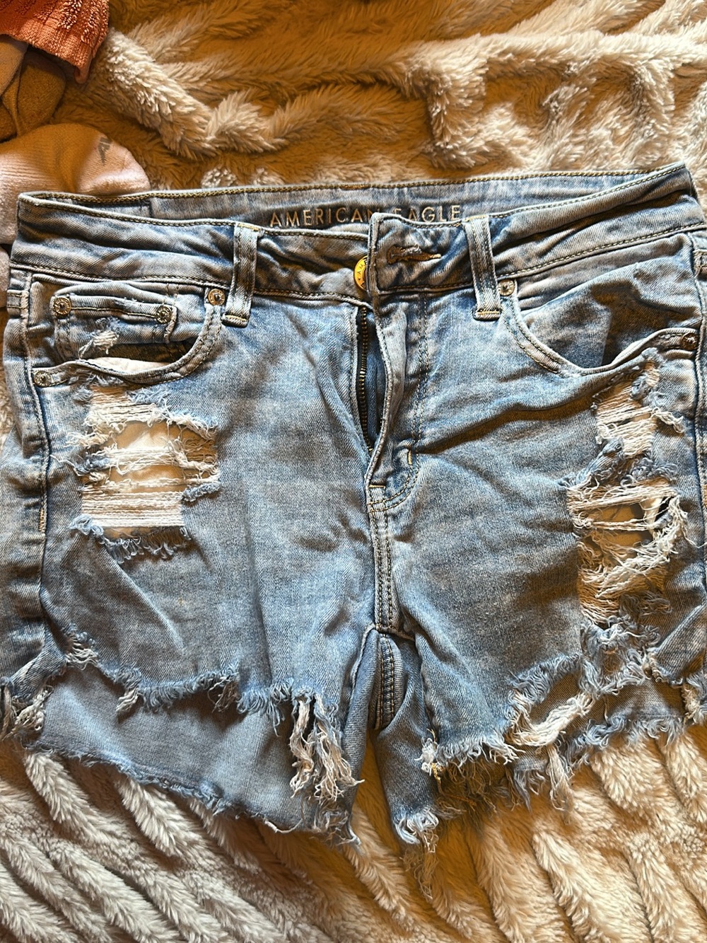 American Eagle Outfitters Light Blue Distressed Denim Cutoff Shorts